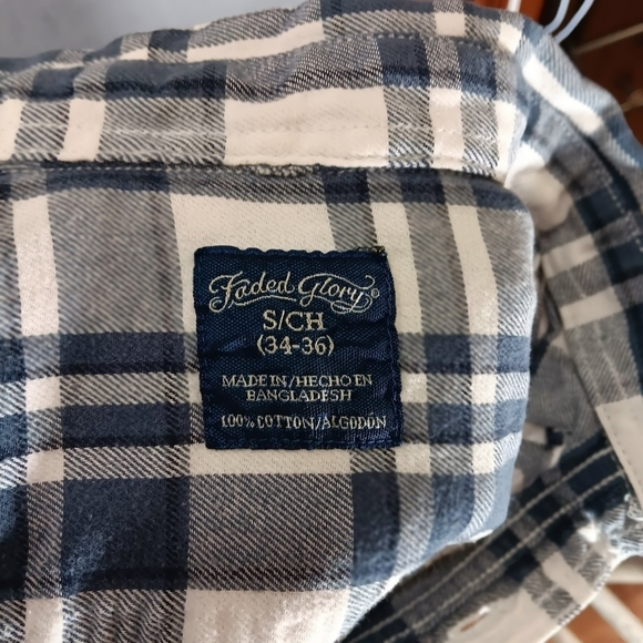 Faded Glory Men's Small Blue Plaid Flannel Shirt Long Sleeve Cotton Button Up - Picture 4 of 4